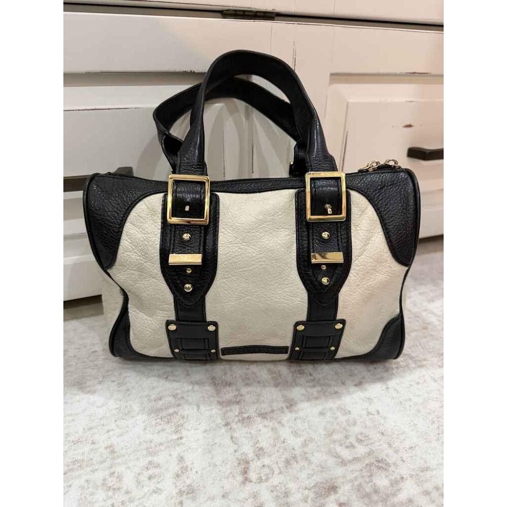 Vintage BCBGMAXAZRIA Two Tone Leather Bowling Satchel Bag Y2K